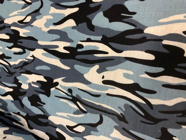1 Metre Blue Polycotton Camouflage Print Fabric x 112cm / 44 - C410